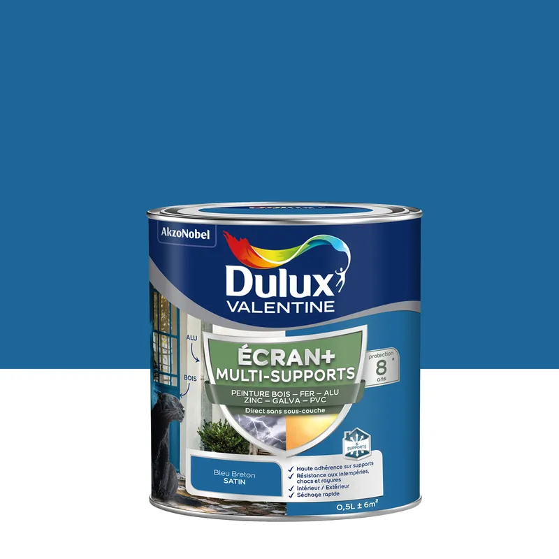 Peinture Ecran+ Multi-supports Dulux Valentine Satin Bleu Breton 0,5 L Populaire