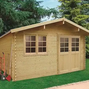 Certifié Abri de jardin bois Visp - Bois naturel - L.418xl.388cm SOLID