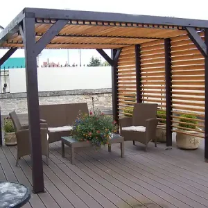 Petit Prix Auvent bois VENETO autoportant avec ventelles réglables - 12.20m² HABRITA