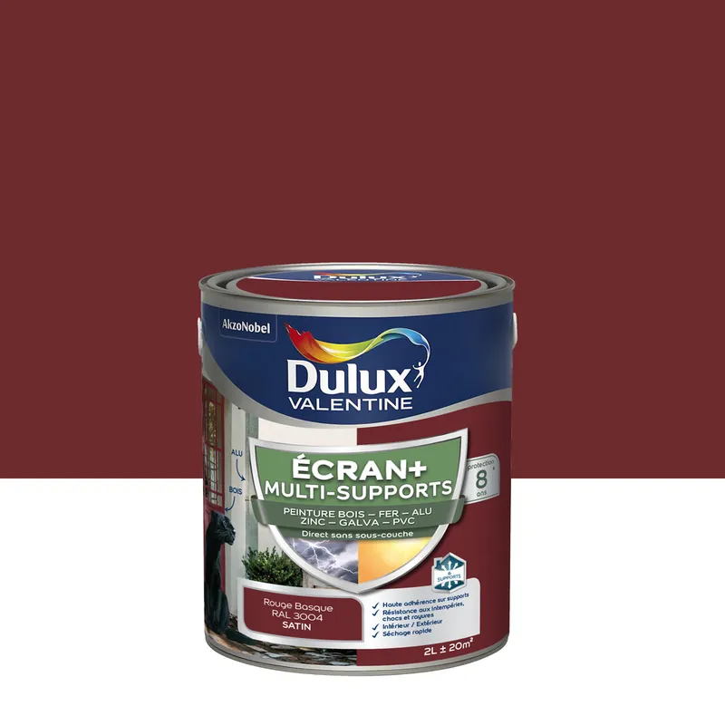 Peinture Ecran+ Multi-supports Dulux Valentine Satin Rouge Basque 2 L Expédié Aujourd'hui