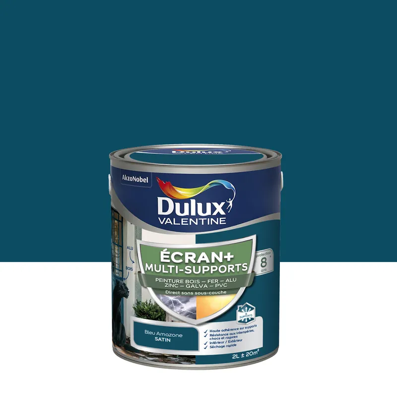 Peinture Ecran+ Multi-supports Dulux Valentine Satin Bleu Amazone 2 L Nouveauté