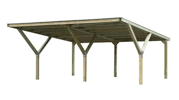 Promotion Saisonnière Carport double en bois Y double 612 - L.594xP.606xH.250cm WEKA