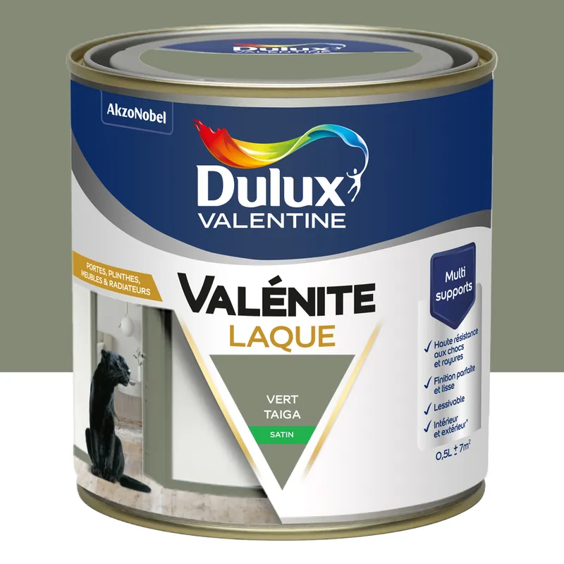 Peinture Boiseries Laque Acrylique Valénite Vert Taiga Satin 0,5 L - DULUX VALENTINE Haute Qualité