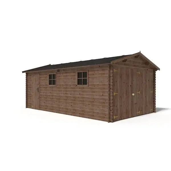 Garage en bois - 21m2 - 3.5x6m - imprégné - Ep. 28mm - couleur marron - GAR20 ALTANKA Solde