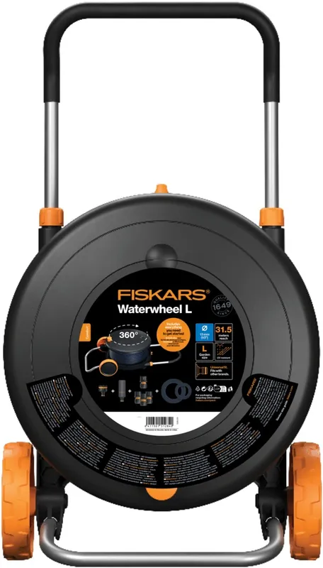 Dévidoir de jardin équipé avec un tuyau de 30m et raccords Comfort L FISKARS Certifié