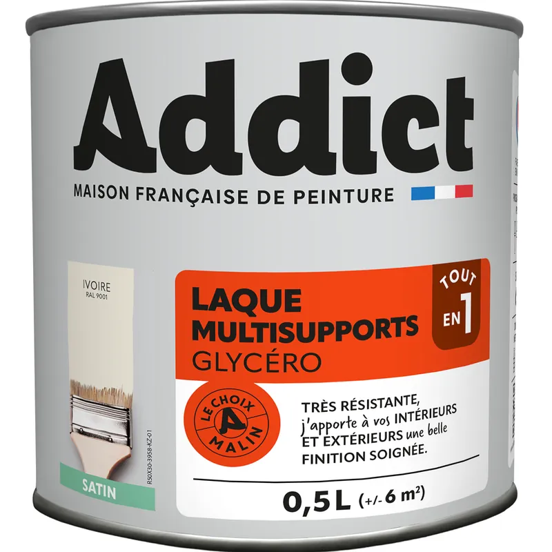 Laque Multisupports Satin 0.5 L Blanc cassé Ral 9001 ADDICT Meilleure Vente