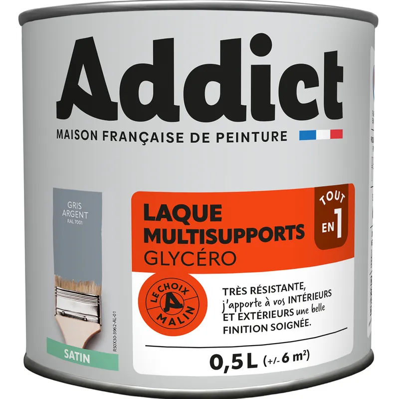 Livraison Express Laque Multisupports Satin 0.5 L Gris Argent Ral 7001 ADDICT