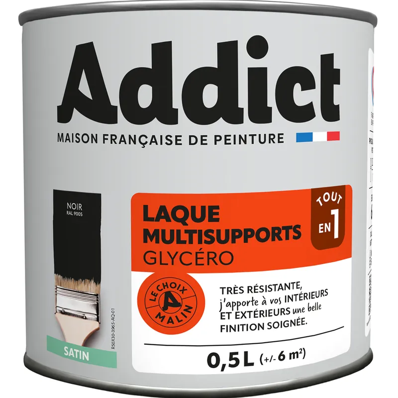 Prix Réduit Laque Multisupports Satin 0.5 L noir Ral 9005 ADDICT