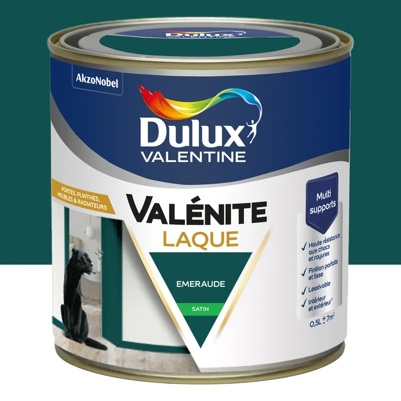 Livraison Express Peinture Boiseries Laque Acrylique Valénite Emeraude Satin 0,5 L - DULUX VALENTINE