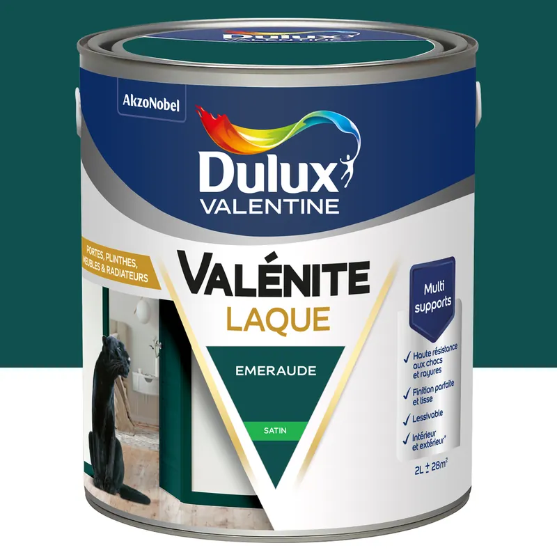 Prix Bas Peinture Boiseries Laque Acrylique Valénite Emeraude Satin 2 L - DULUX VALENTINE