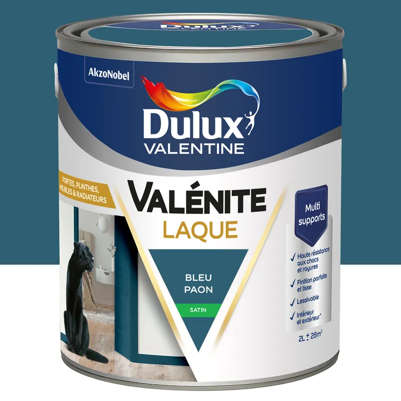 Peinture Boiseries Laque Acrylique Valénite Bleu Paon Satin 2 L - DULUX VALENTINE Promotion