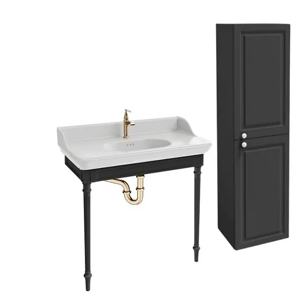 Console Cléo 1889 avec plan vasque + colonne droite + robinet lavabo or + siphon or JACOB DELAFON Bon Plan