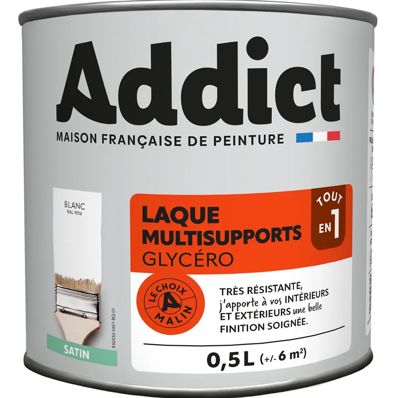 Laque Multisupports Satin blanc Ral 9016 0.5L ADDICT Seulement Aujourd'hui