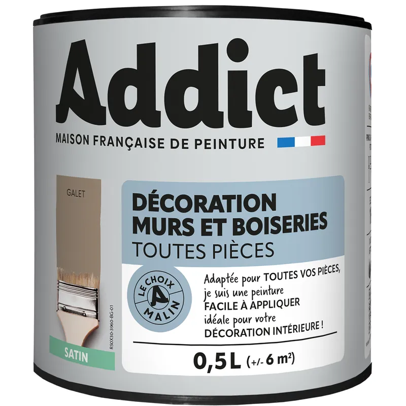Acheter Direct Peinture décoration Murs et Boiseries SATIN 0.5 L galet - ADDICT