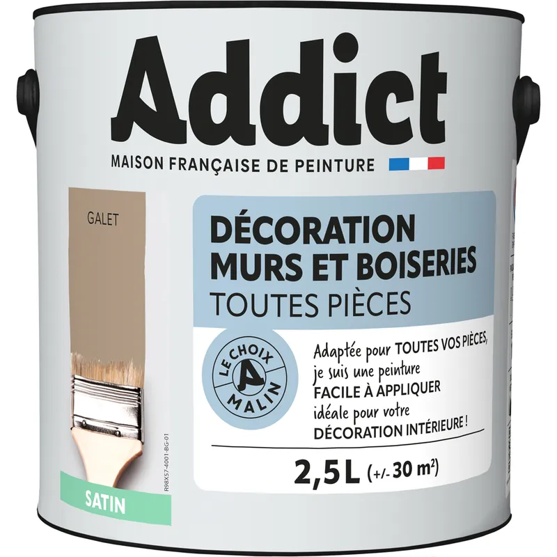 Bon Marché Peinture décoration Murs et Boiseries SATIN 2.5 L galet - ADDICT