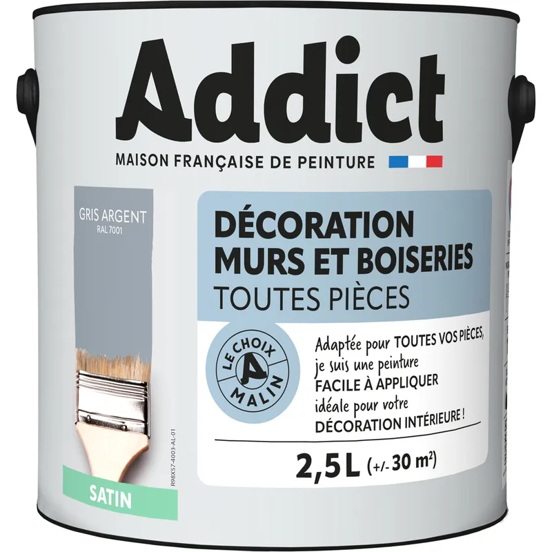 Prix Choc Peinture décoration Murs et Boiseries SATIN 2.5 L gris argent - ADDICT