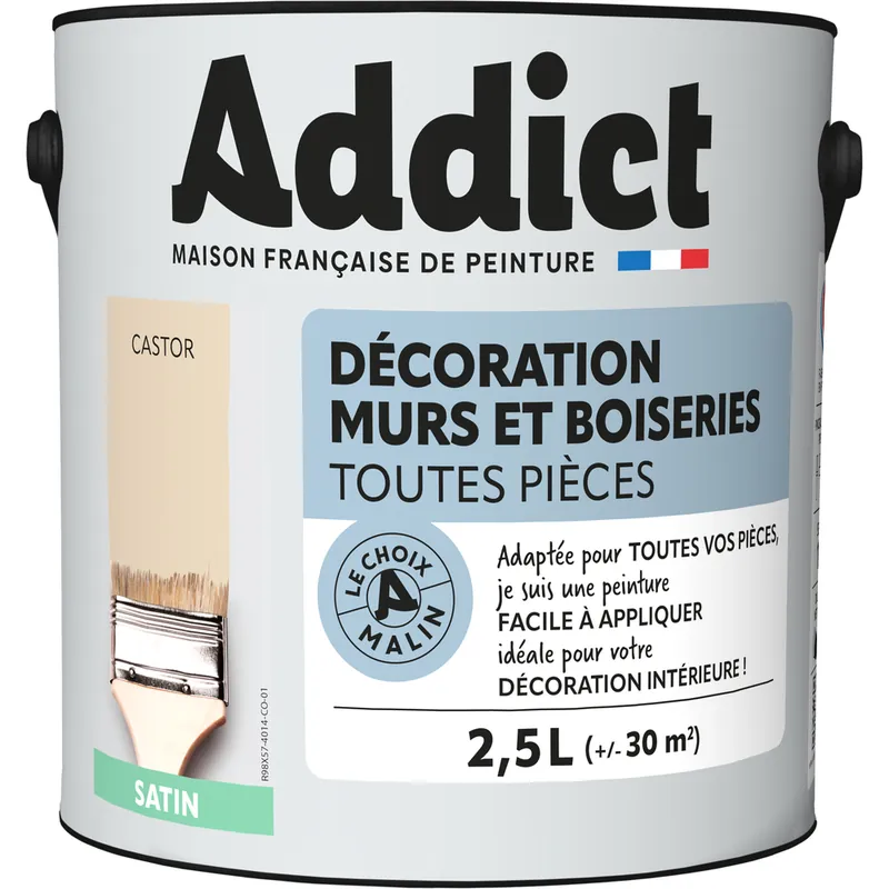 Peinture décoration Murs et Boiseries SATIN 2.5 L castor - ADDICT Satisfait Ou Remboursé