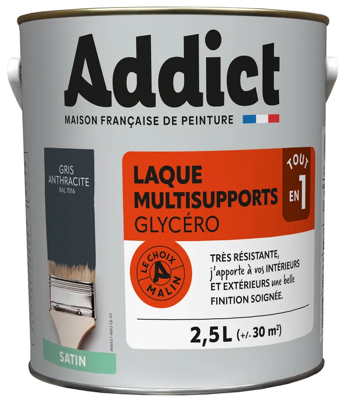 Laque Multisupports Satin 2.5 L Gris Manganèse Ral 7016 ADDICT Remise
