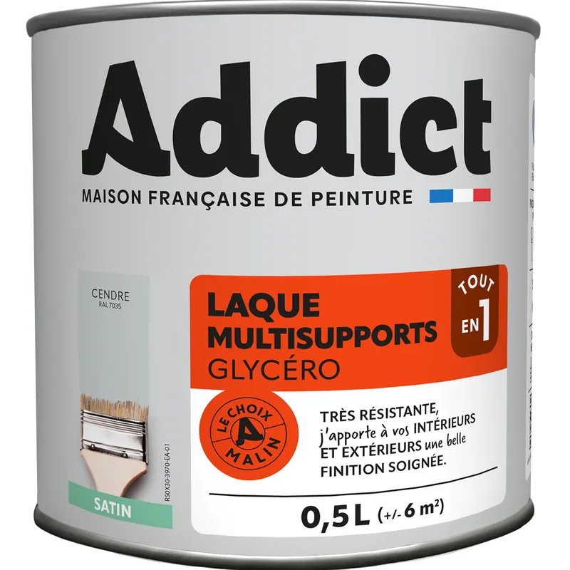 Laque Multisupports Satin 0.5 L cendre Ral 7035 ADDICT Remise