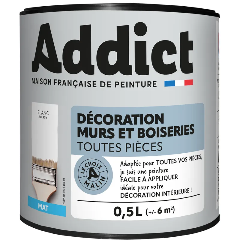 Peinture décoration Murs et Boiseries MAT 0.5 L blanc - ADDICT Promotion