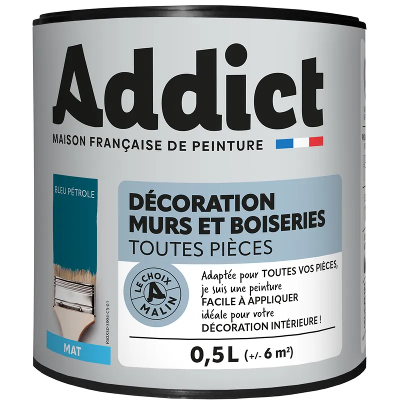 Bon Plan Peinture décoration Murs et Boiseries MAT 0.5 L bleu pétrole - ADDICT