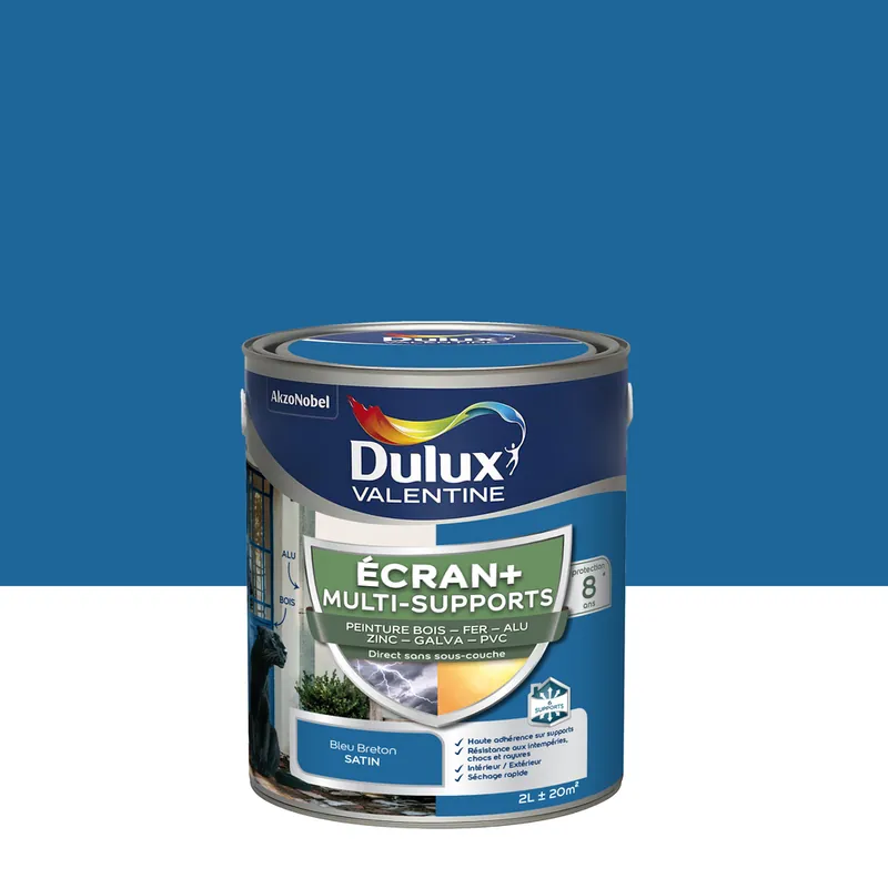 Peinture Ecran+ Multi-supports Dulux Valentine Satin Bleu Breton 2 L Pas Cher