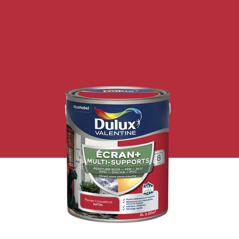 Peinture Ecran+ Multi-supports Dulux Valentine Satin Rouge Coquelicot 2 L Seulement Aujourd'hui