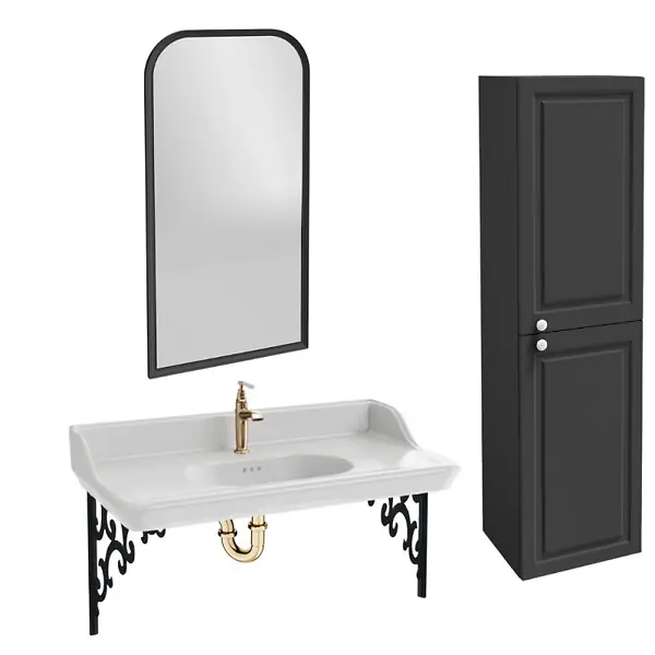 Pack plan vasque suspendu Cléo 1889 + colonne droite + miroir + robinet or + siphon or JACOB DELAFON Soldes