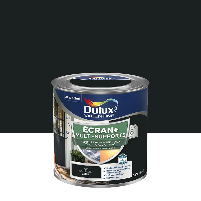 Peinture Ecran+ Multi-supports Dulux Valentine Satin Noir 0,25 L Nouveauté