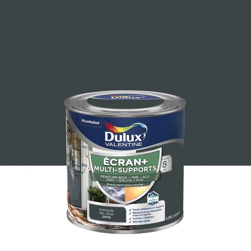 Acheter En Ligne Peinture Ecran+ Multi-supports Dulux Valentine Satin Gris Anthracite 0,25 L