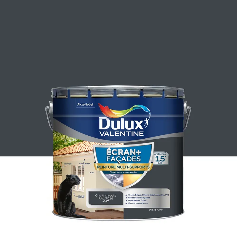 Peinture Ecran+ Façades Multi-supports Mat Gris Anthracite 10 L - DULUX VALENTINE Commande En Gros