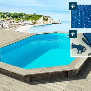Pas Cher Piscine bois " Brazilia " 5.86 x 3.86 x 1.20 m - Bâche à bulles 180 µ - Bâche hiver 280 g/m² HABITAT ET JARDIN