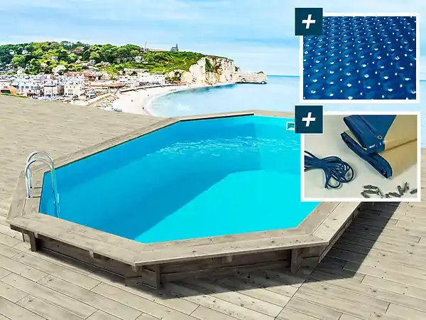 Pas Cher Piscine bois " Brazilia " 5.86 x 3.86 x 1.20 m - Bâche à bulles 180 µ - Bâche hiver 280 g/m² HABITAT ET JARDIN