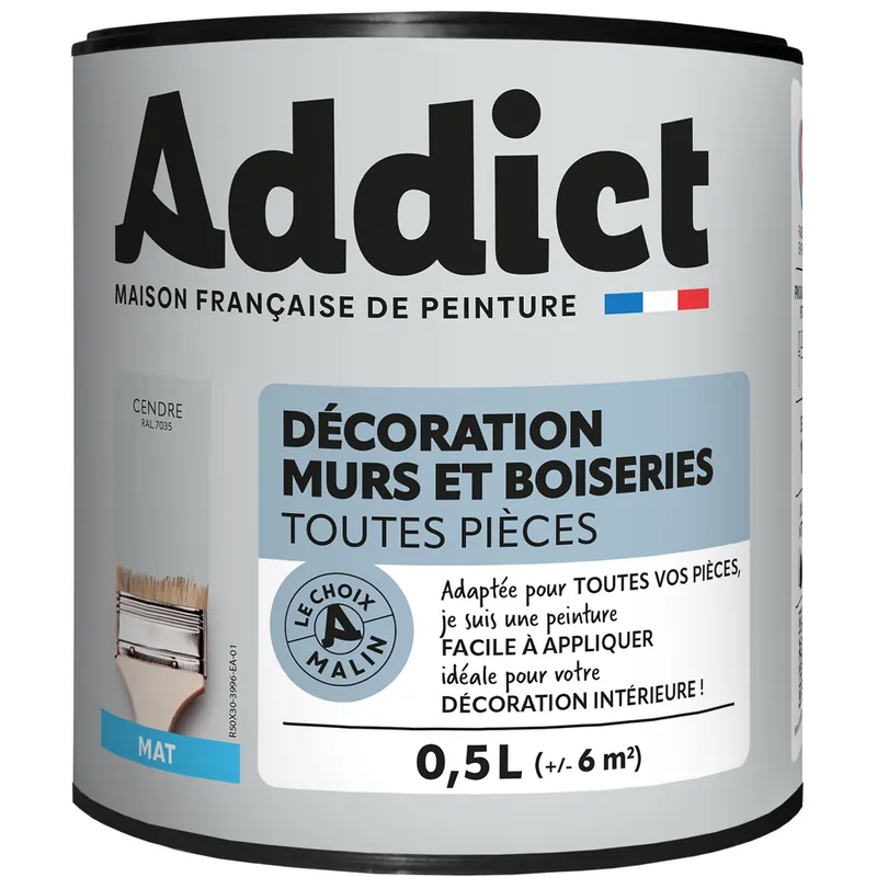 Remise Peinture décoration Murs et Boiseries MAT 0.5 L cendre - ADDICT