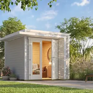 Réduction Abri de jardin en bois Amberley gris blanc - L.300xP.303cm WEKA