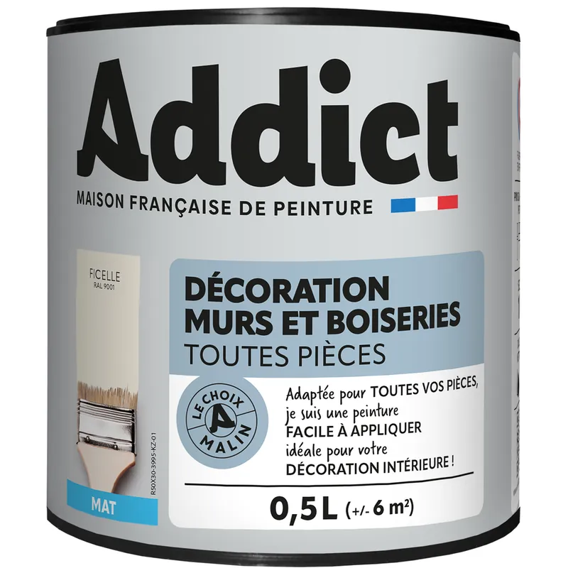 Peinture décoration Murs et Boiseries MAT 0.5 L ficelle - ADDICT Seulement Aujourd'hui