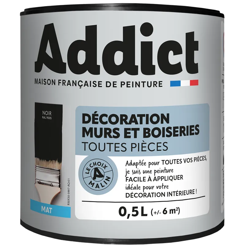 Peinture décoration Murs et Boiseries MAT 0.5 L noir - ADDICT Commander Maintenant