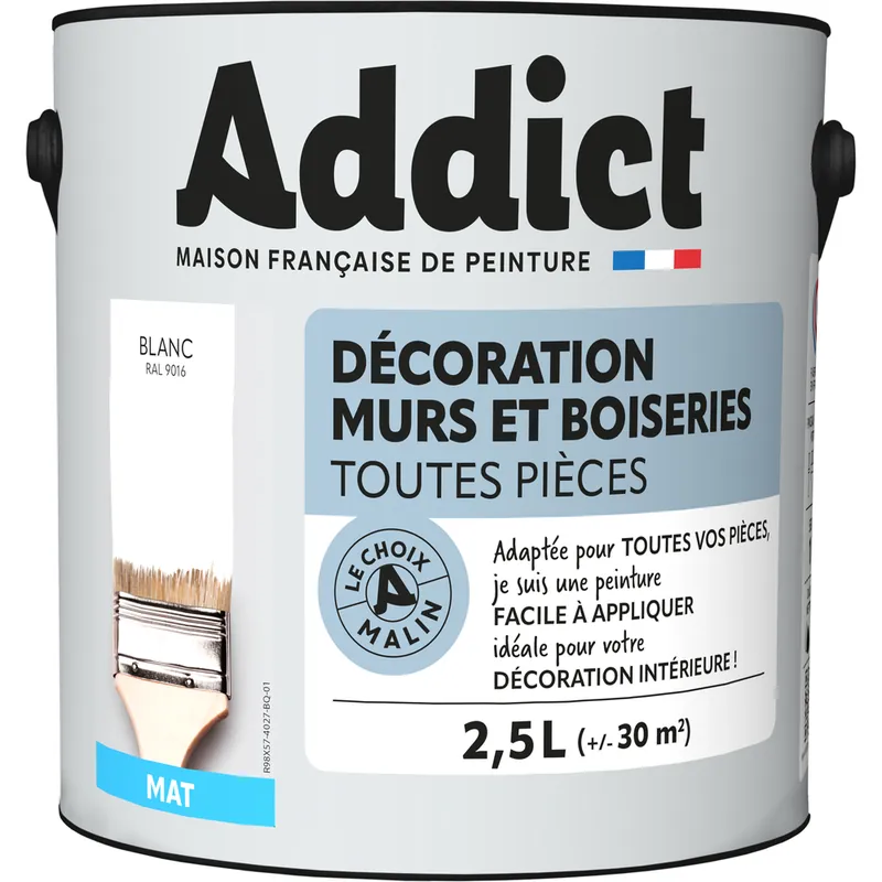 Peinture décoration Murs et Boiseries MAT 2.5 L blanc - ADDICT Marque