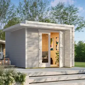 Meilleure Vente Abri de jardin en bois Amberley 3 - Gris et blanc - L.350xP.353xH.233cm WEKA