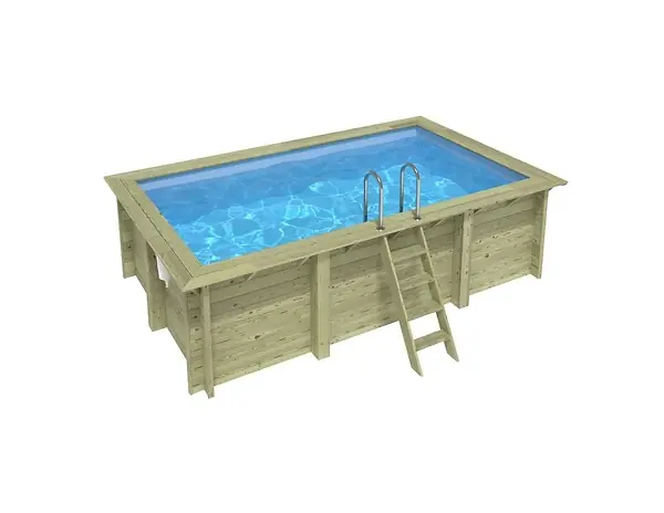Authentique Piscine hors sol en bois AQUA 4.65 x 2.85 - H.1.24 m, bleu pâle, fixations à sceller - BAS7306OSPI ALTANKA