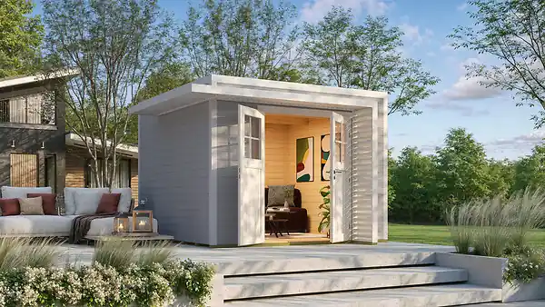 Prix Promo Abri de jardin en bois Amberley 4 - Gris et blanc - L.350xP.353cm WEKA