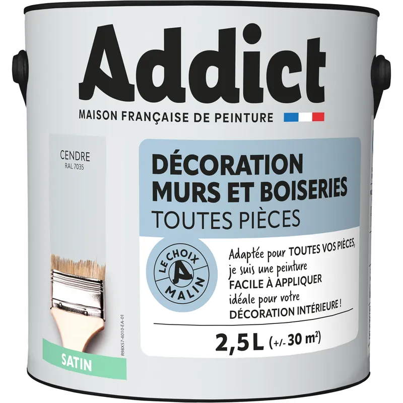 Peinture décoration Murs et Boiseries SATIN 2.5 L cendre - ADDICT Quantité Limitée