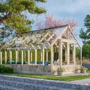 Serre de jardin Emilia en bois - Gris - 13,8m² PALMAKO Remise