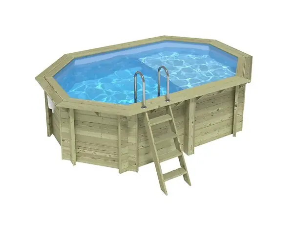 Dernière Chance Piscine hors sol en bois NEMO 4.3 x 3 - H.1.18 m avec plage, bleu pâle, fixations à sceller - BAS7302OSPI+PLA302 ALTANKA