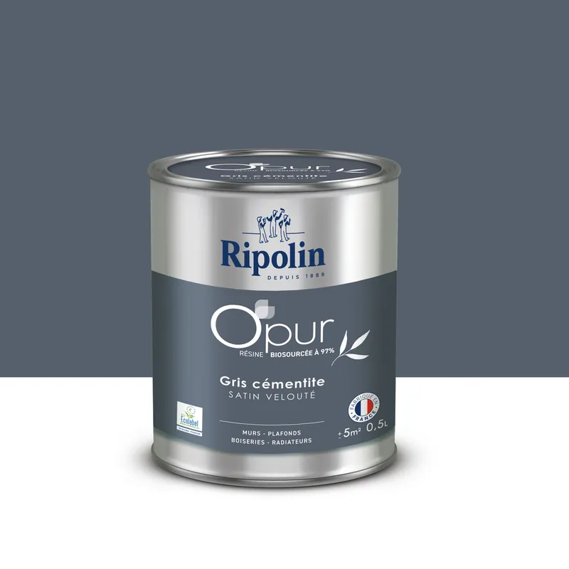 Peinture O‘PUR Satin Gris CEMENTITE 0,5L - RIPOLIN Prix Promo