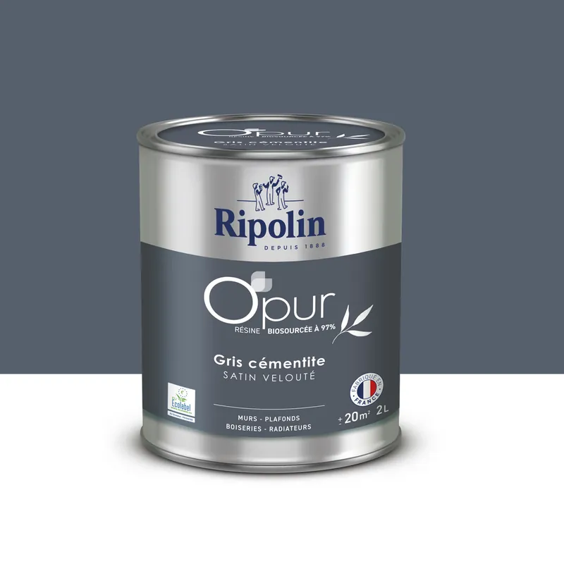 Acheter En Ligne Peinture O‘PUR Satin Gris CEMENTITE 2L - RIPOLIN