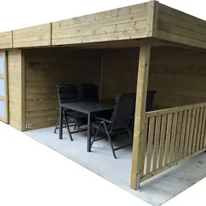 Certifié Abri de jardin bois Arhus avec auvent - Bois naturel - L.661,4xH.219xP.245cm SOLID