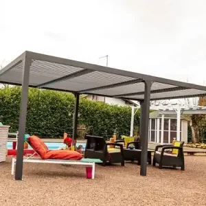 Pergola bioclimatique aluminium - Gris - L.360xl.598xH.235cm HABRITA Quantité Limitée