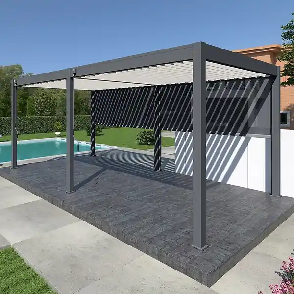 Pergola bioclimatique autoportante - Anthracite/blanc - 3x6m OMBREA Commande En Gros