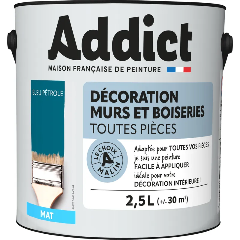 Peinture décoration Murs et Boiseries MAT 2.5 L bleu pétrole - ADDICT Livraison Express